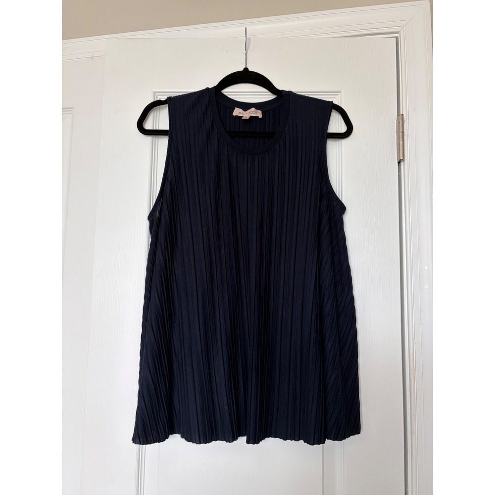 Philosophy Republic Clothing Navy Blue Pleated Sleeveless Tank Top Womens Medium